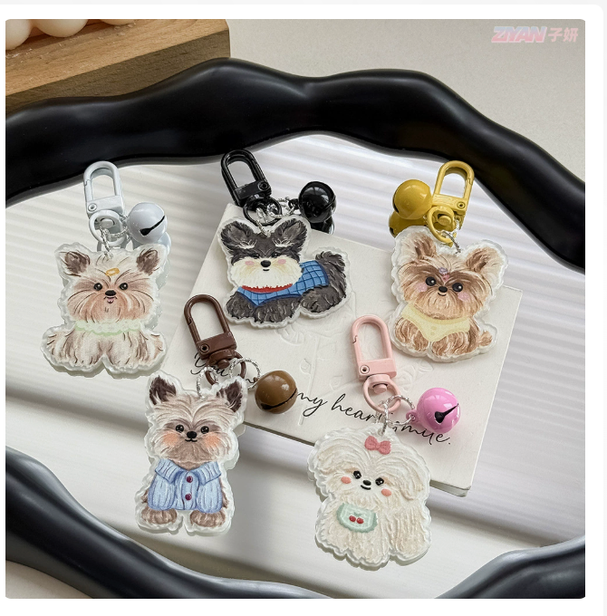 Little Puppy Acrylic Keychains with Bell | 5 Colors