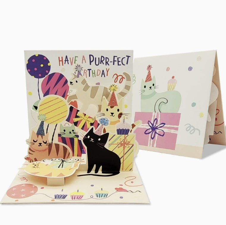 Purr-fect Wishes – Birthday & Valentine Cat Pop-Up Greeting Cards, 2 Styles