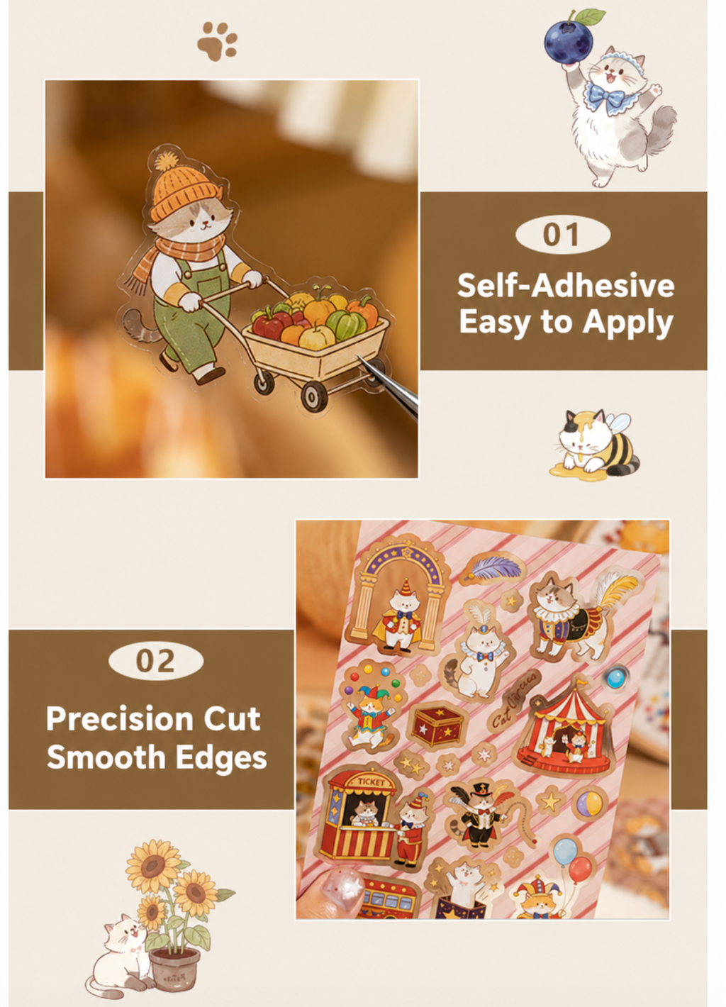 Furry Tails Cat Sticker Book | 2 Styles, 20 Sheets, PET