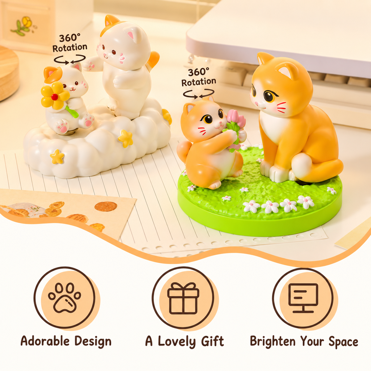 Interactive Spinning Cat Figurine – Cloud & Garden Designs｜2 Styles