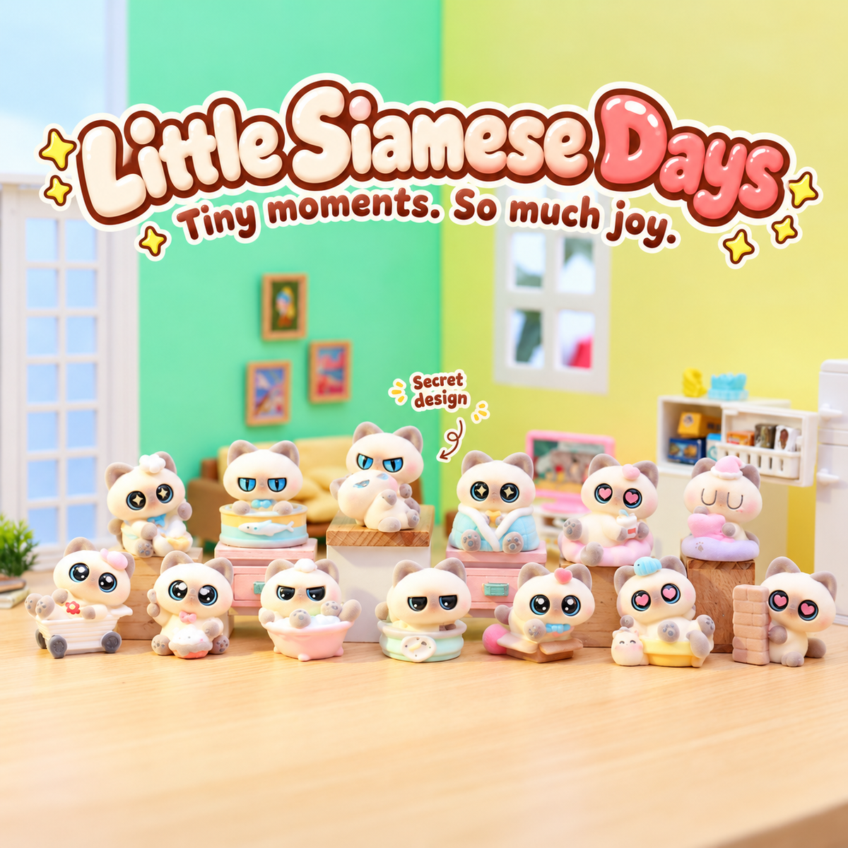 Little Siamese Days – Flocked Cat Blind Box, 12 Designs + Secret