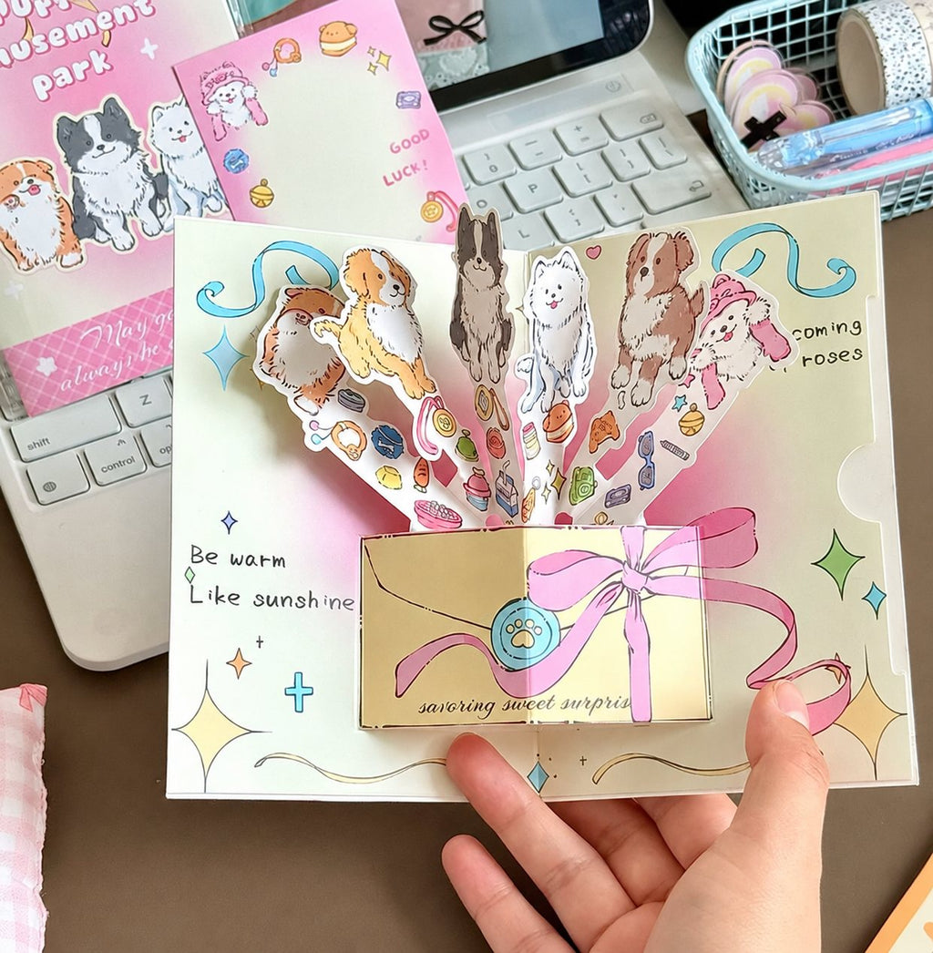 Puppy Amusement Park – Pink 3D Pop-Up Greeting Card