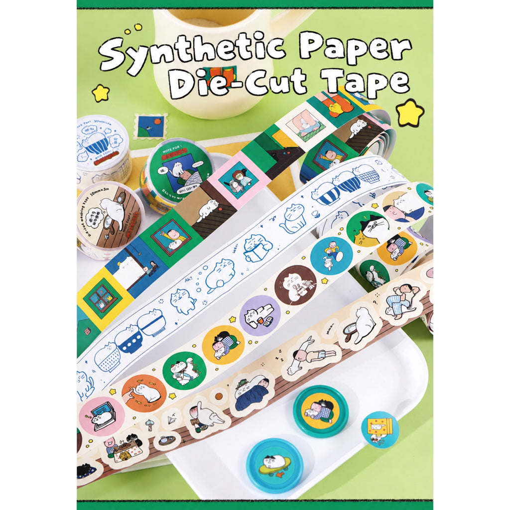 Die-Cut Illustrated Cat Washi Tape | 3 Styles, Synthetic Paper
