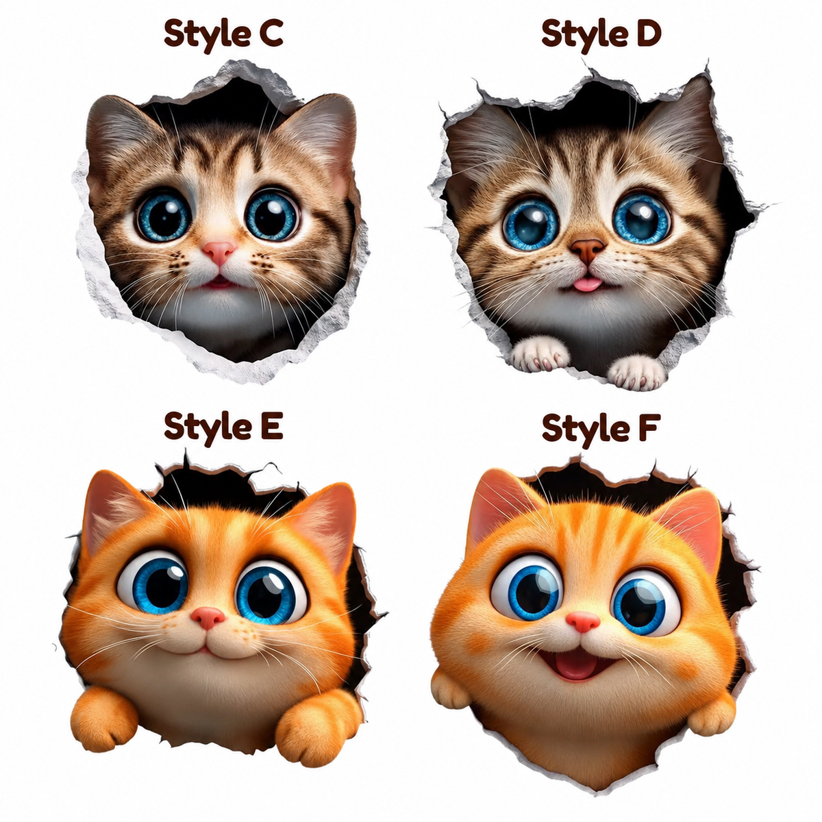 3D Cat Car Decal – Peeking Kitten Scratch Cover Sticker for Bumper & Car Body, Waterproof, 6 Styles & 3 Sizes