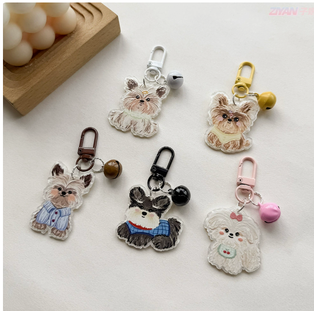 Little Puppy Acrylic Keychains with Bell | 5 Colors