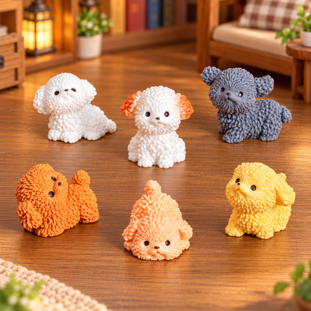 Curly Pup Club – Mini Resin Dog Figurines | 6-Piece Set