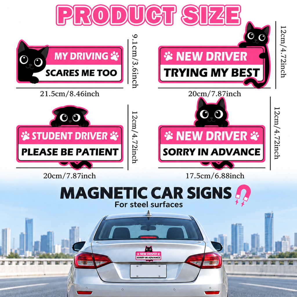 Purrfectly Learning — Glow-in-the-Dark Cat Car Magnets 🐾 ｜4 Designs