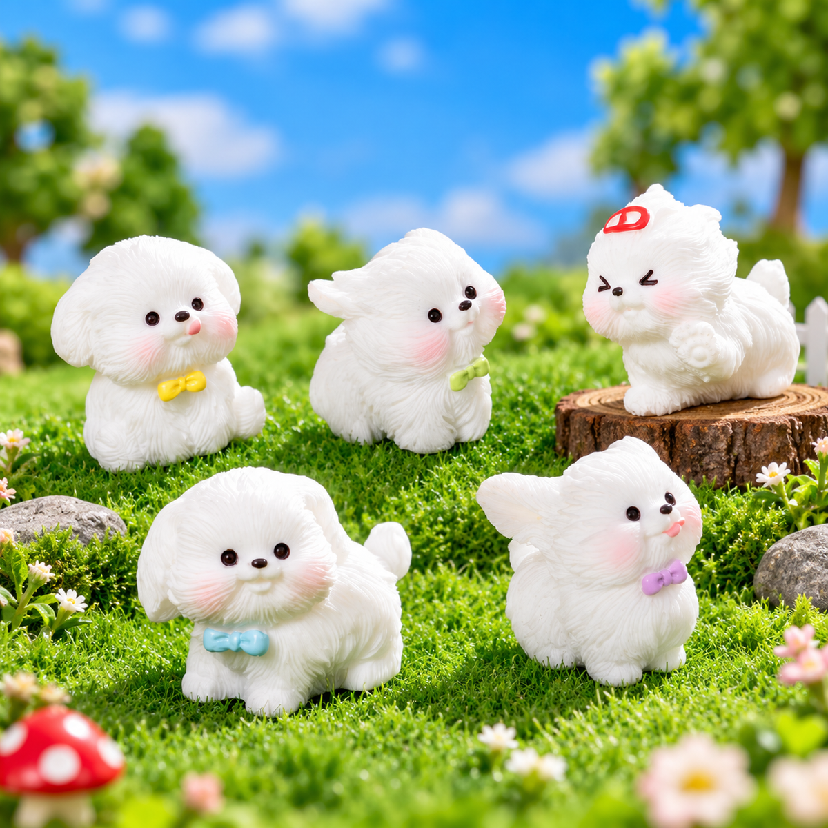Zoomie Pups – Mini White Resin Dog Figurines | 5-Piece Set