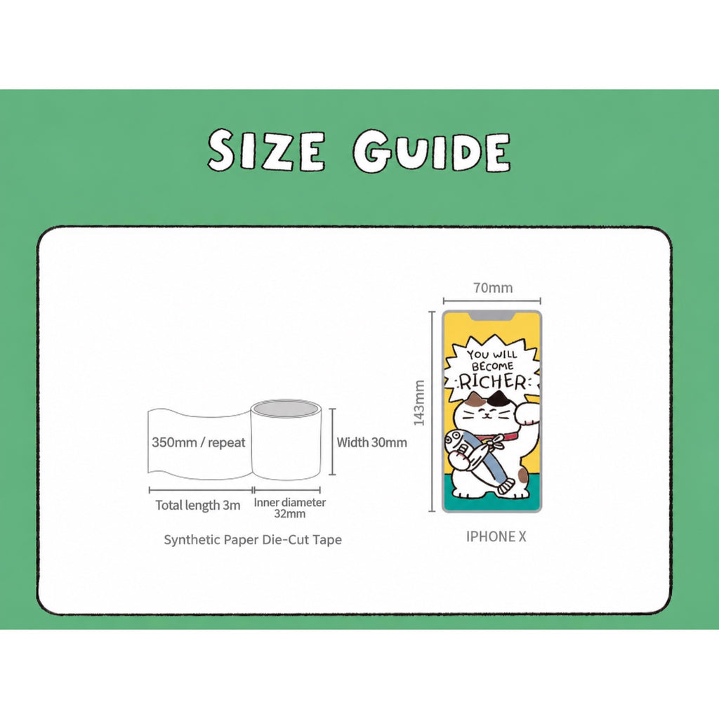 Die-Cut Illustrated Cat Washi Tape | 3 Styles, Synthetic Paper