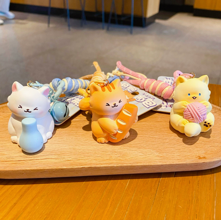 Kitty Hugs – Cat Keychains with Rope Strap & Bell | 6 Styles