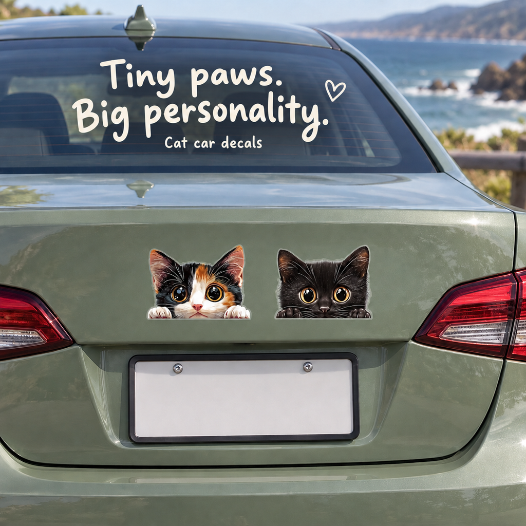 Peeking Cat Car Decal – Cute Kitten Sticker for Rear Window, Car Body & Scratch Cover, Waterproof, 7 Styles & 2 Sizes