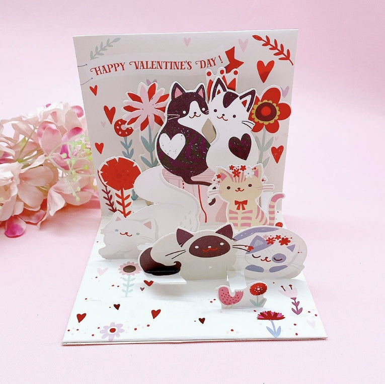 Purr-fect Wishes – Birthday & Valentine Cat Pop-Up Greeting Cards, 2 Styles
