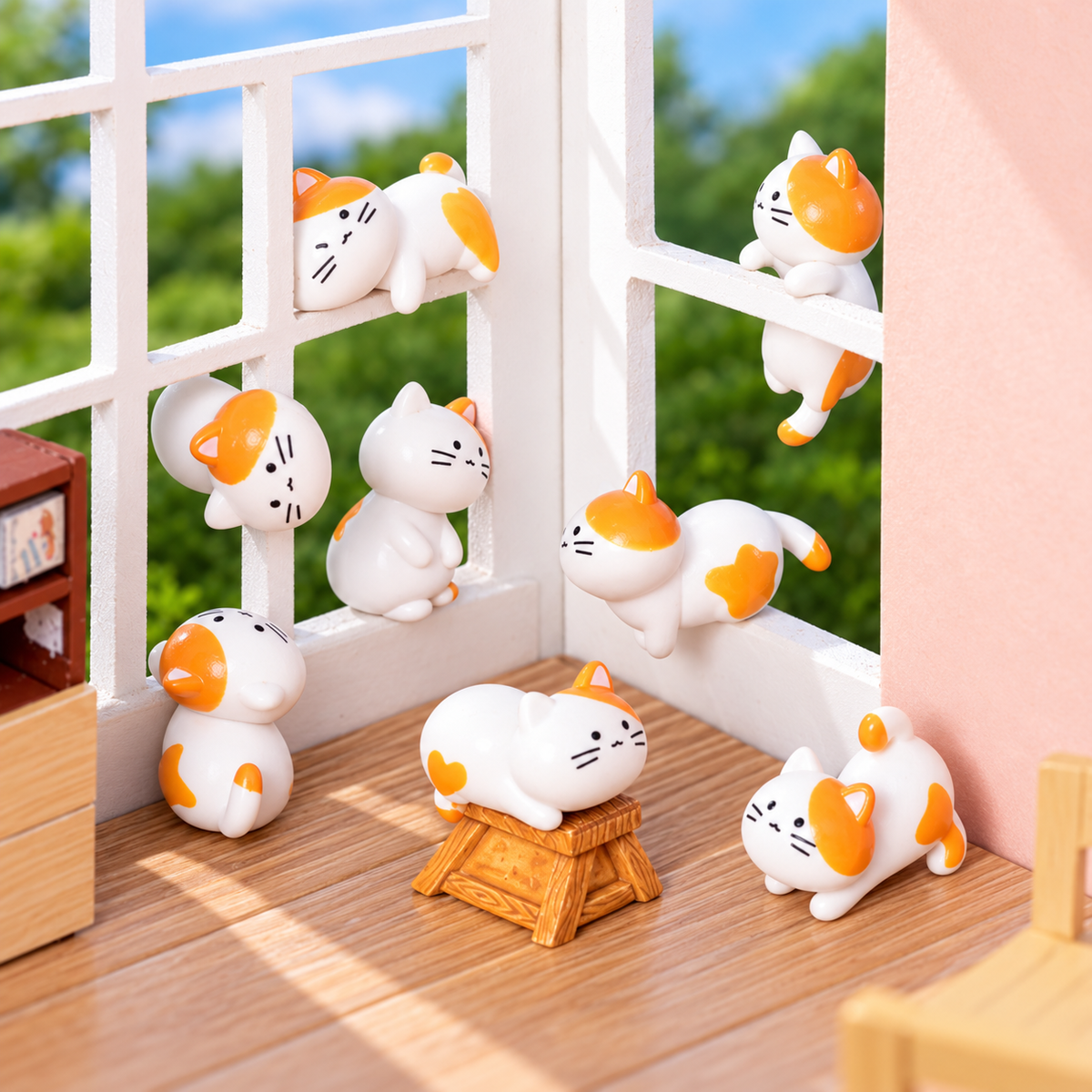 Peekaboo Cats – Mini PVC Hanging Cat Figurines | 8-Piece Set