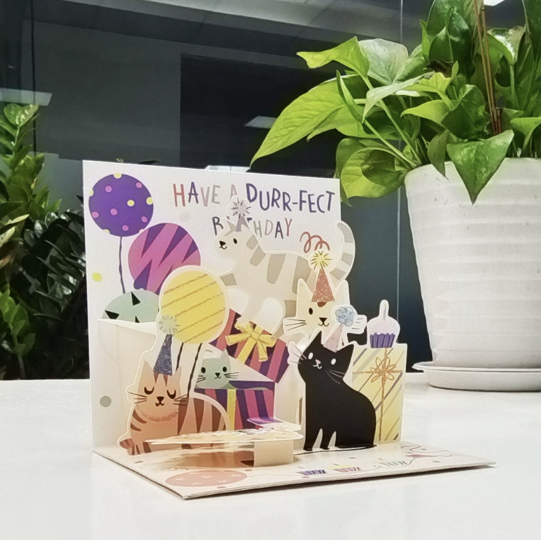 Purr-fect Wishes – Birthday & Valentine Cat Pop-Up Greeting Cards, 2 Styles