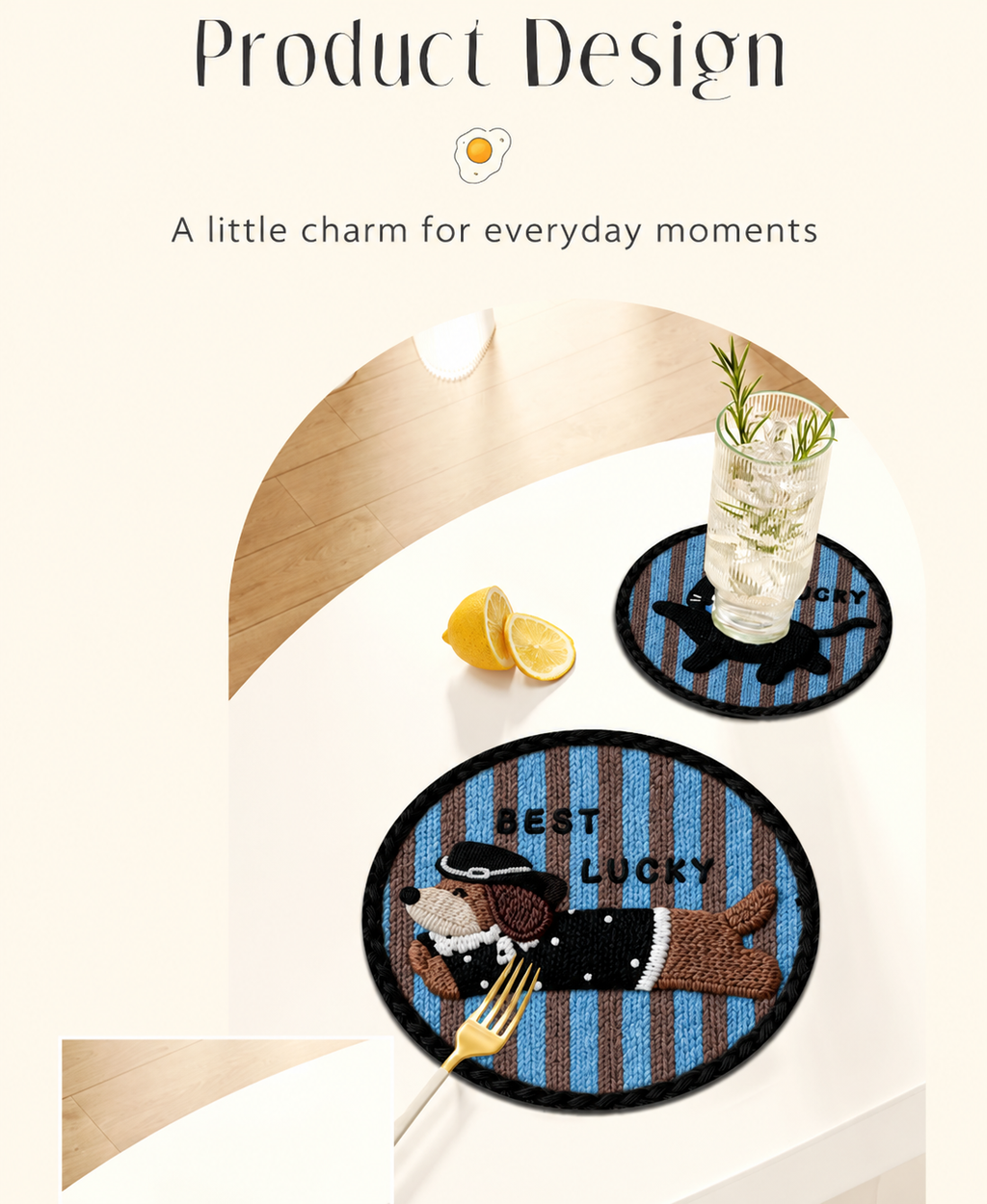 Blue striped Hat Dog and Black Cat soft diatomaceous coasters.