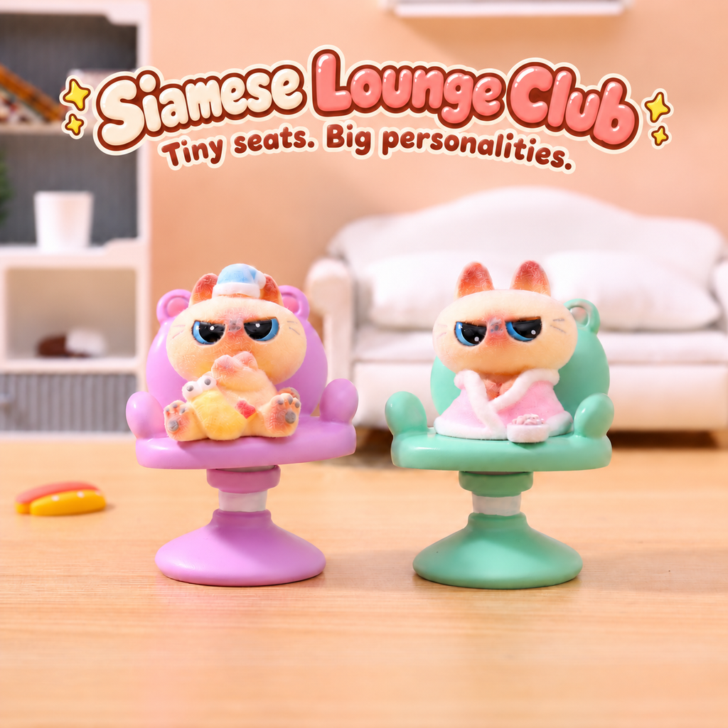Siamese Lounge Club – Flocked Cat Swivel Chair Blind Box, 6 Designs + Secret