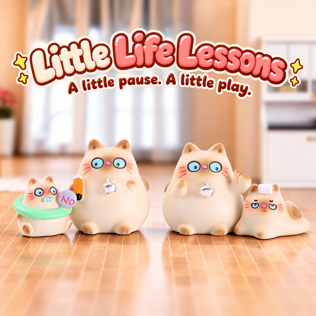 Cream resin Siamese cats with mini companions, a green ring, NO sign and resting cat.