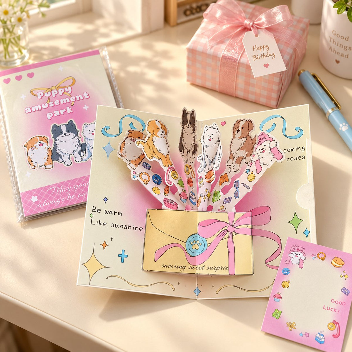 Puppy Amusement Park – Pink 3D Pop-Up Greeting Card