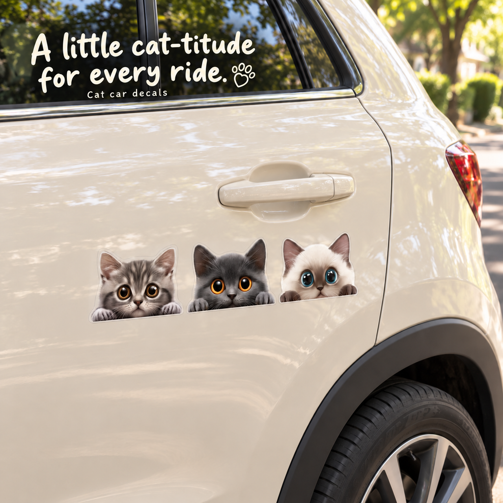 Peeking Cat Car Decal – Cute Kitten Sticker for Rear Window, Car Body & Scratch Cover, Waterproof, 7 Styles & 2 Sizes