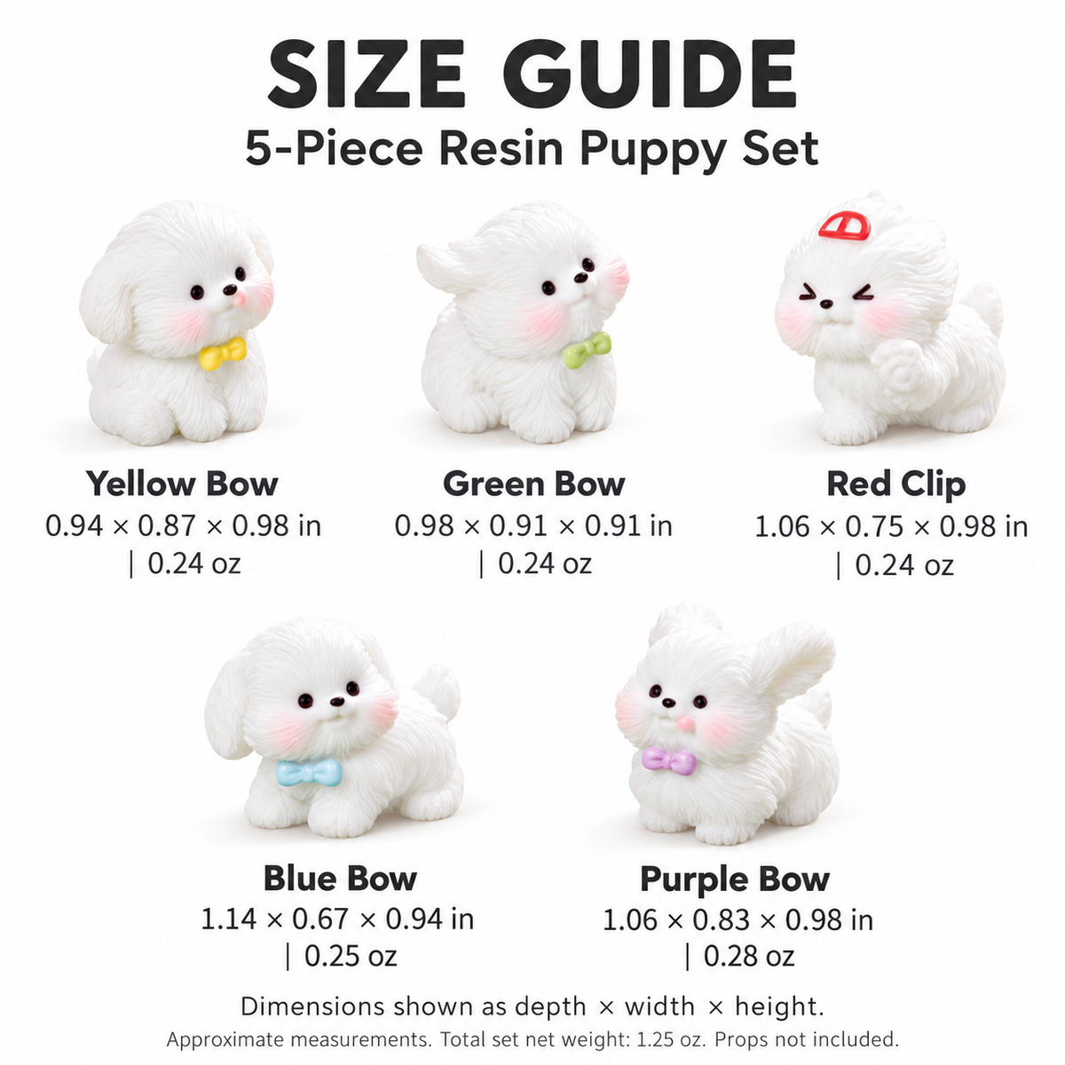 Zoomie Pups – Mini White Resin Dog Figurines | 5-Piece Set