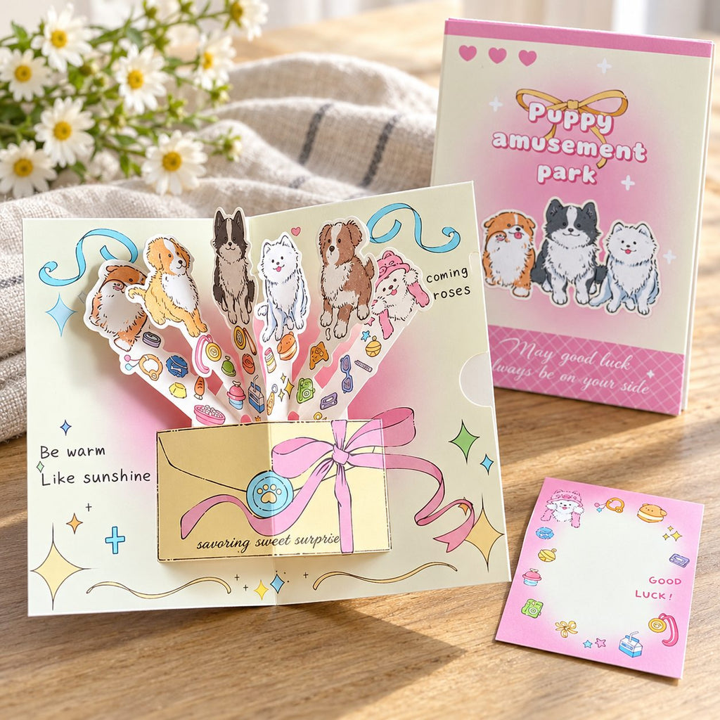 Puppy Amusement Park – Pink 3D Pop-Up Greeting Card