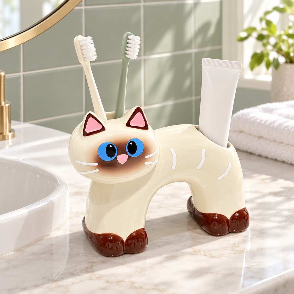 Brush Buddies – Ceramic Cat Toothbrush & Toothpaste Holder | 3 Styles