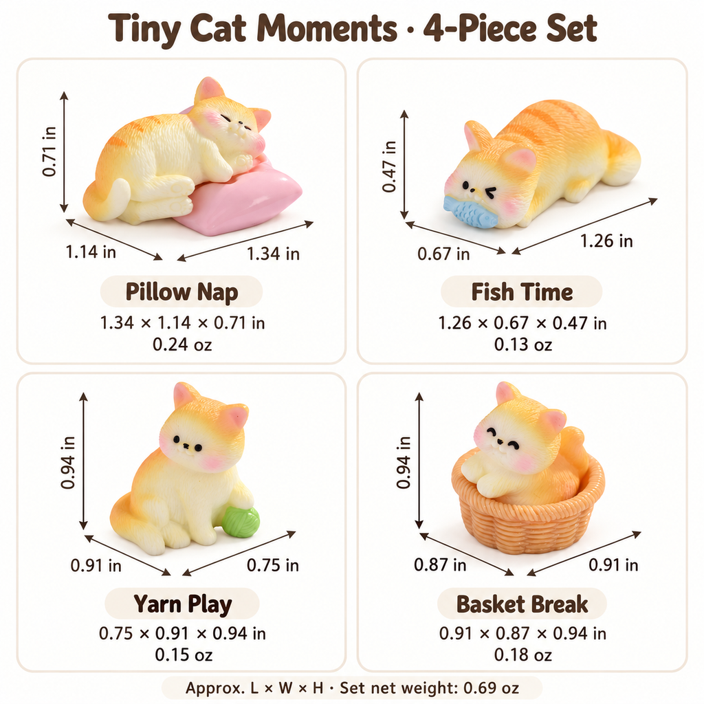 Tiny Cat Moments – Mini Resin Figurines | 4-Piece Set