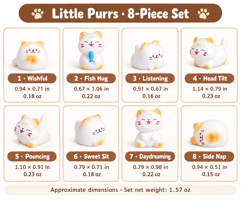 Little Purrs – Mini Resin Cat Figurines | 8-Piece Set