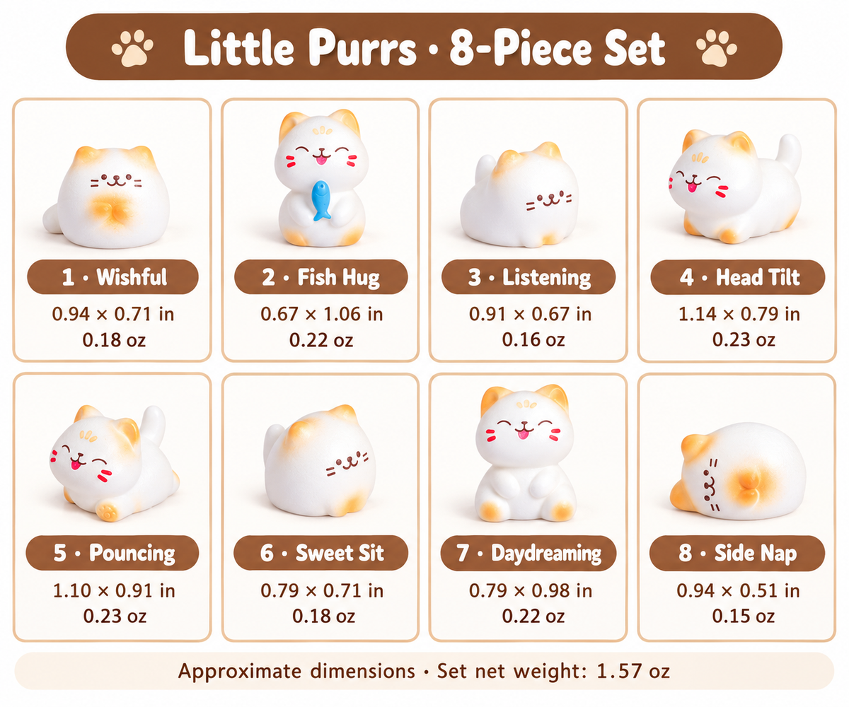 Little Purrs – Mini Resin Cat Figurines | 8-Piece Set