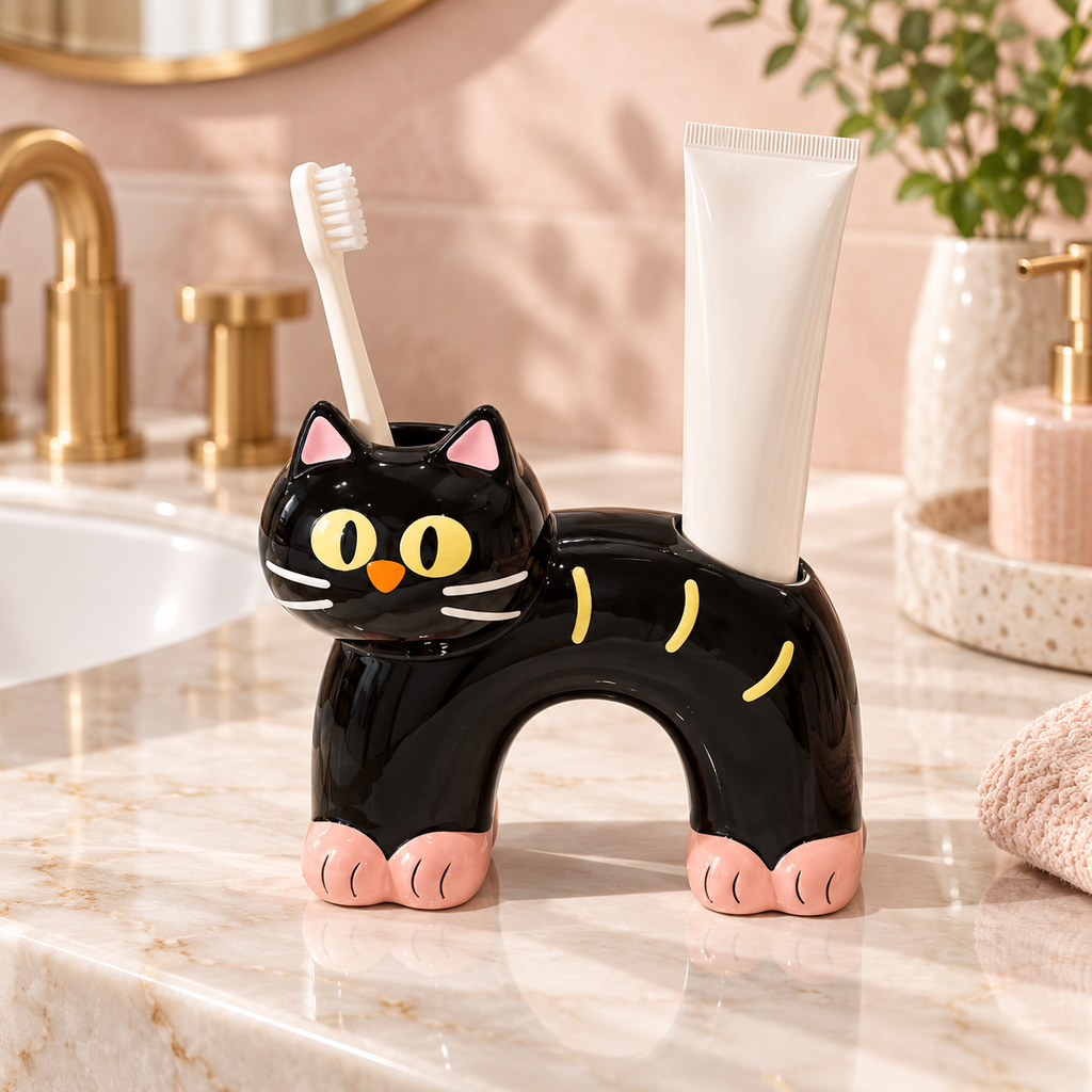 Brush Buddies – Ceramic Cat Toothbrush & Toothpaste Holder | 3 Styles