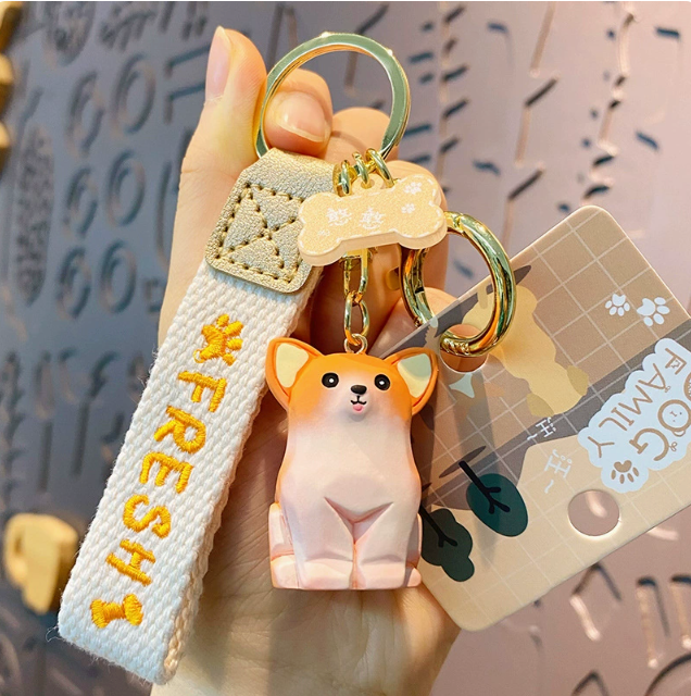 Dog Family – Wood-Carved Look Resin Keychains | 4 Styles