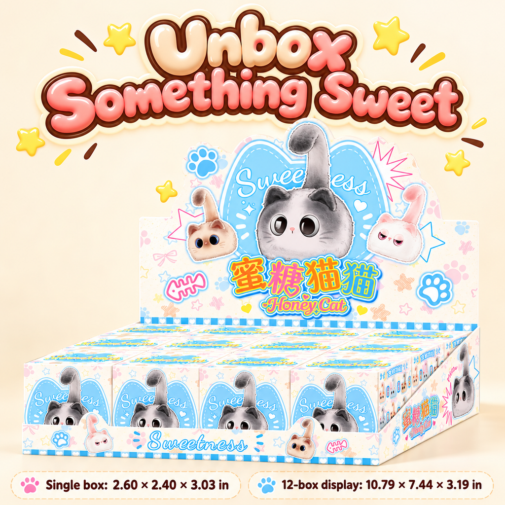 Honey Cat 12-box display packaging with single-box and display-box dimensions in inches.