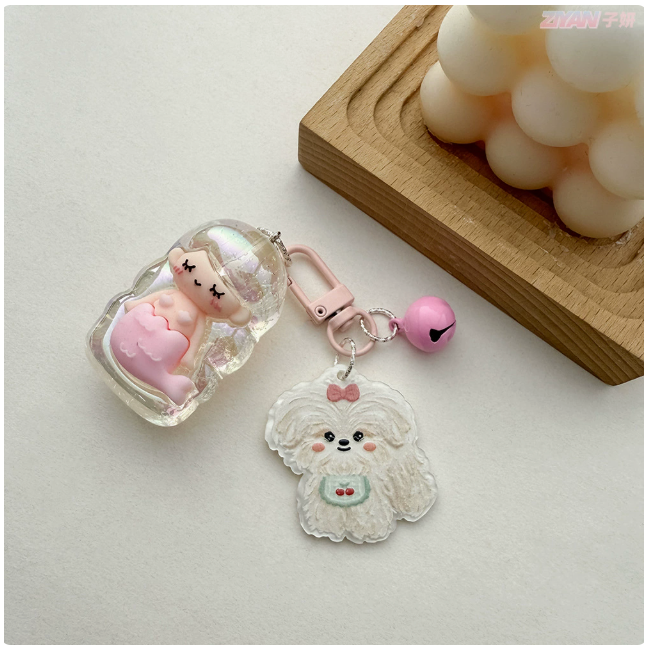 Little Puppy Acrylic Keychains with Bell | 5 Colors