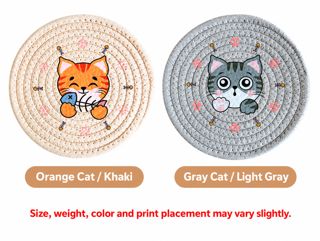 Orange Cat Khaki and Gray Cat Light Gray coaster designs.