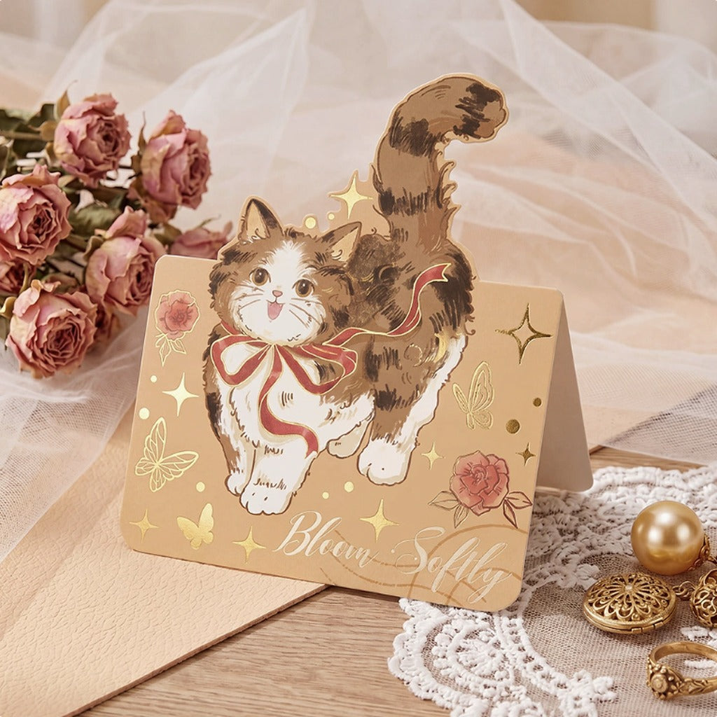 Whiskered Wishes – Gold Foil Cat Stand-Up Greeting Card (6 Designs)
