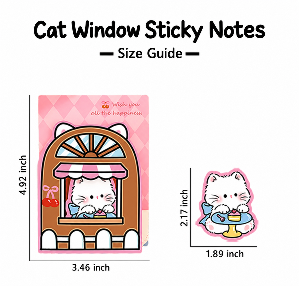 Peekaboo Cat – Window Sticky Notes | 30 Sheets, 4 Styles