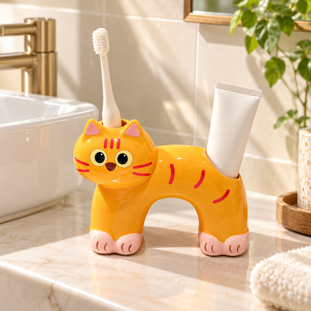 Brush Buddies – Ceramic Cat Toothbrush & Toothpaste Holder | 3 Styles