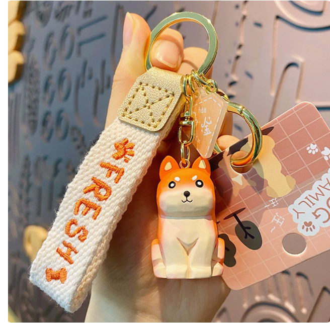 Dog Family – Wood-Carved Look Resin Keychains | 4 Styles