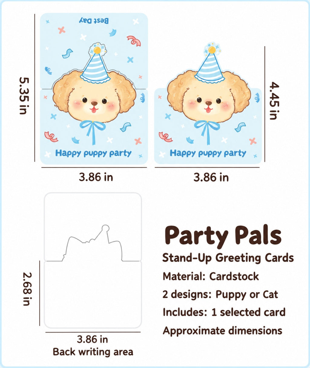 Party Pals – Stand-Up Puppy & Cat Greeting Cards