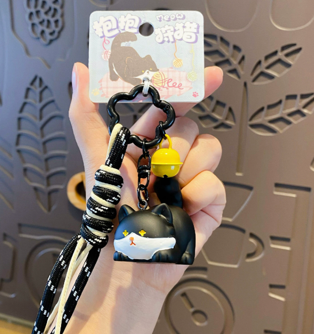 Kitty Hugs – Cat Keychains with Rope Strap & Bell | 6 Styles