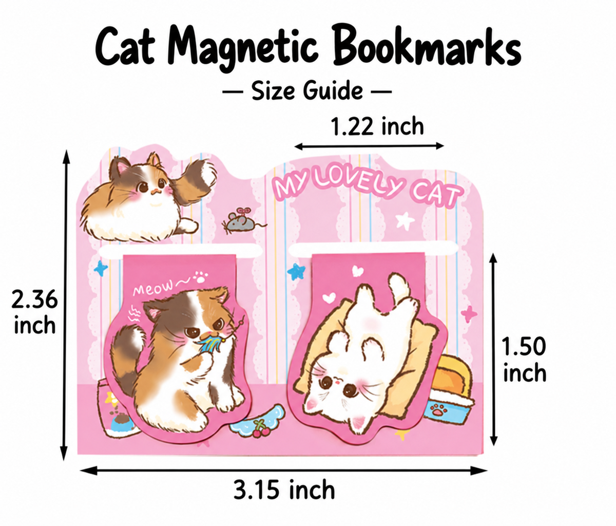 My Lovely Cat – Magnetic Bookmarks | Set of 2, 4 Styles