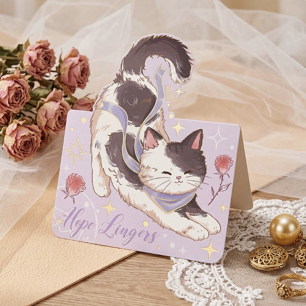 Whiskered Wishes – Gold Foil Cat Stand-Up Greeting Card (6 Designs)