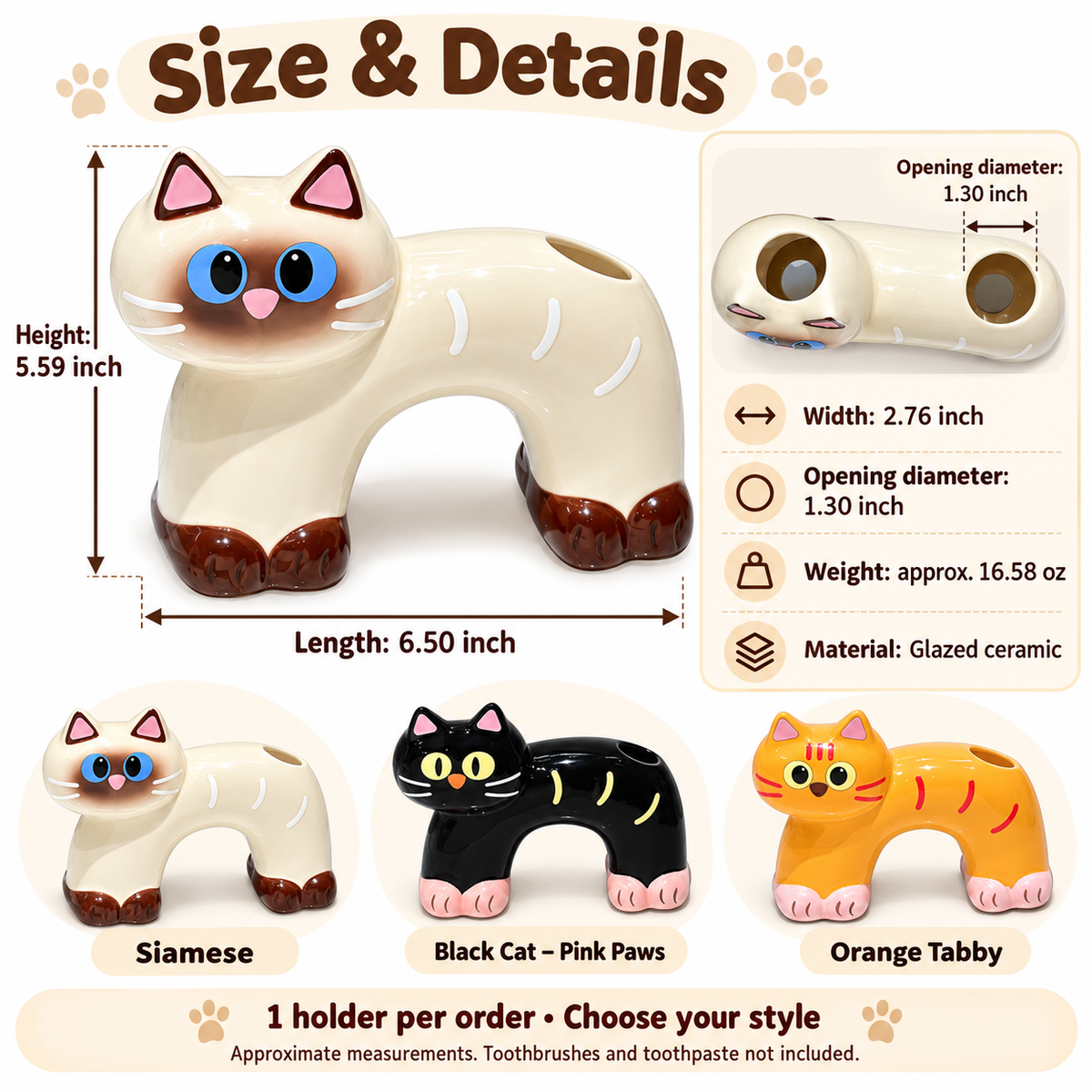 Brush Buddies – Ceramic Cat Toothbrush & Toothpaste Holder | 3 Styles