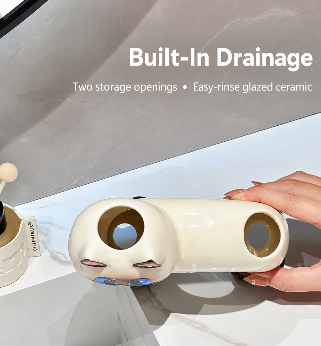 Brush Buddies – Ceramic Cat Toothbrush & Toothpaste Holder | 3 Styles