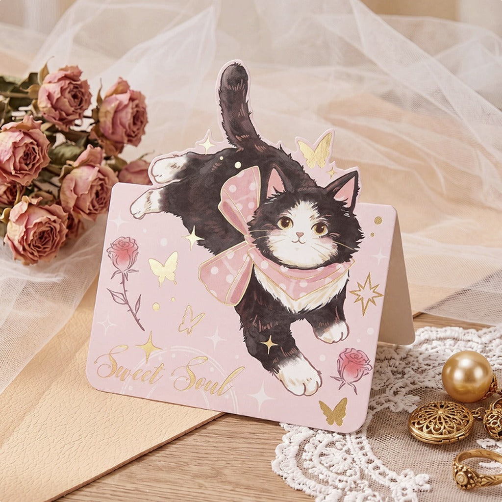 Whiskered Wishes – Gold Foil Cat Stand-Up Greeting Card (6 Designs)