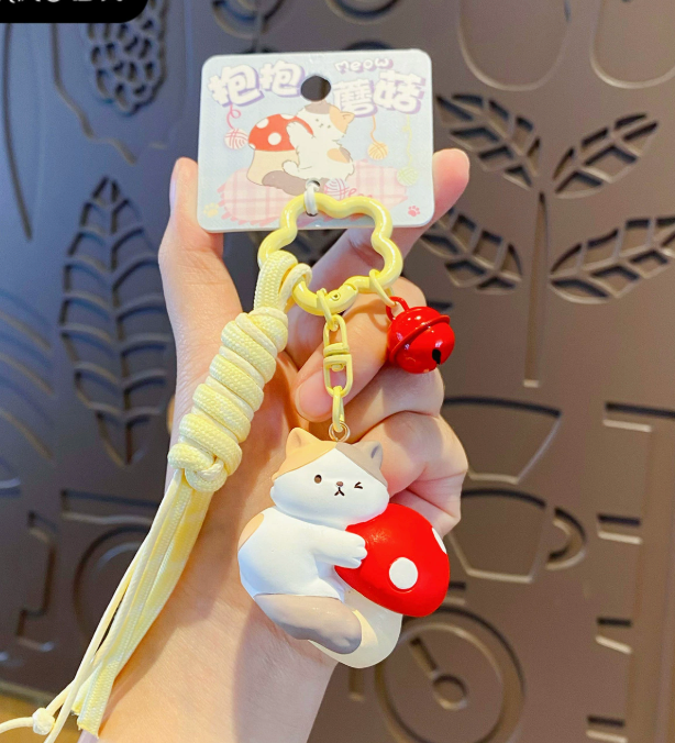 Kitty Hugs – Cat Keychains with Rope Strap & Bell | 6 Styles