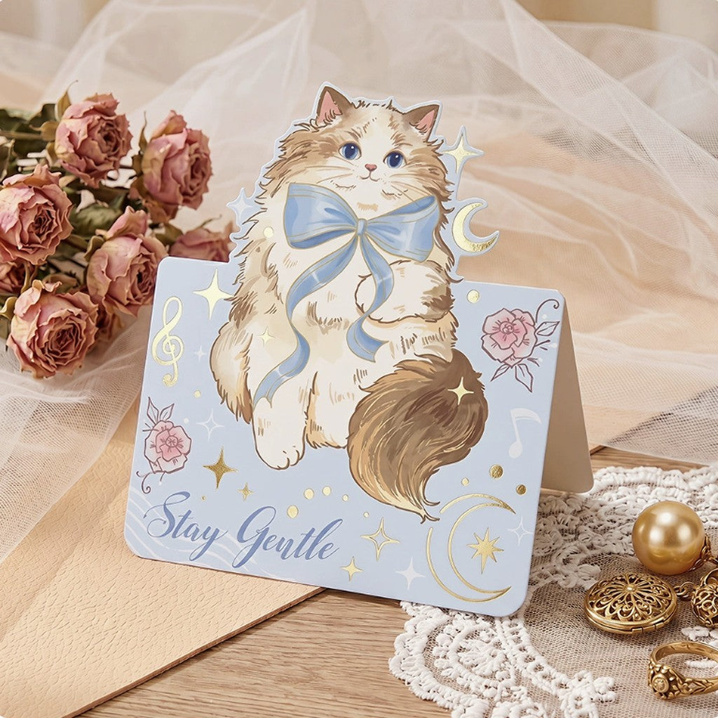 Whiskered Wishes – Gold Foil Cat Stand-Up Greeting Card (6 Designs)