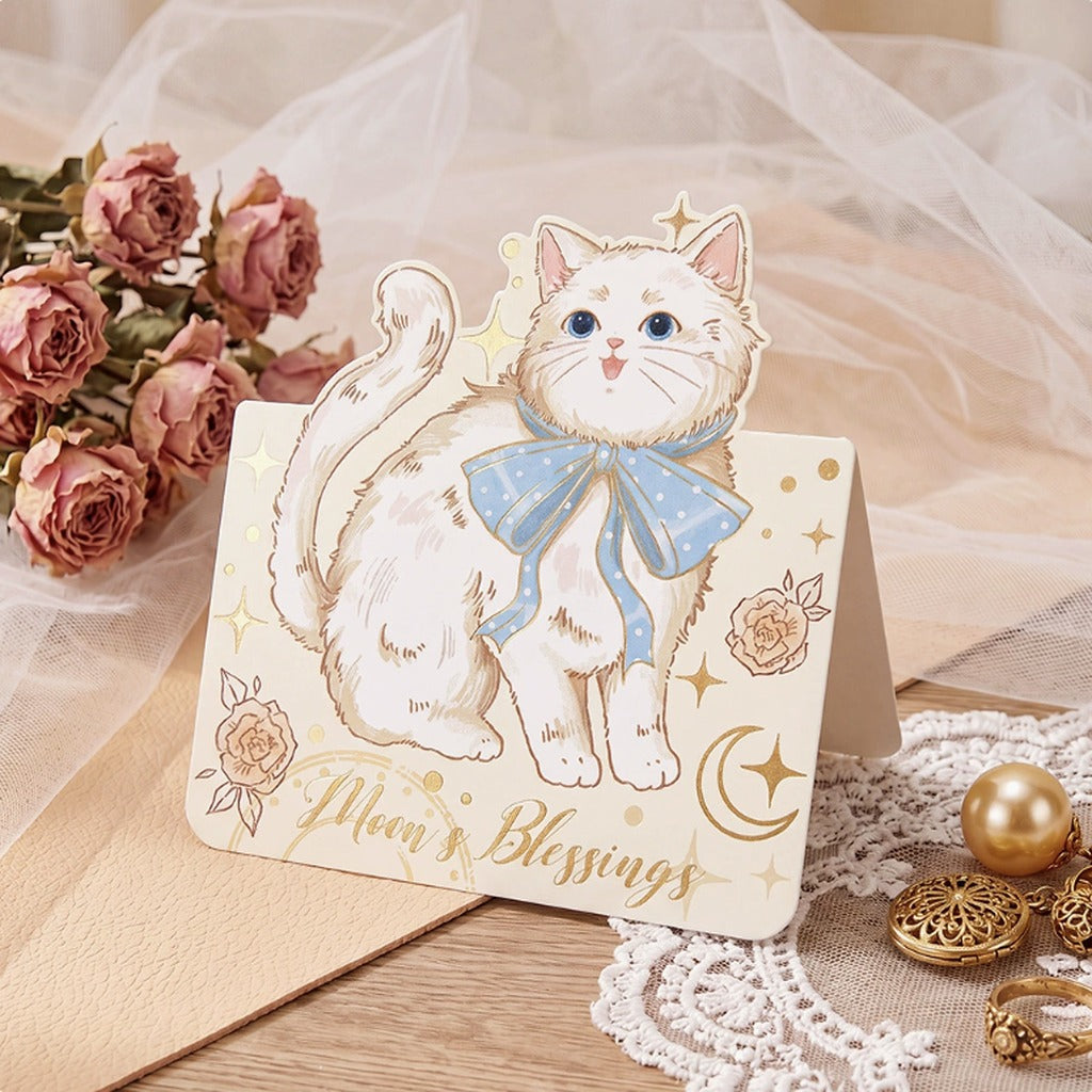 Whiskered Wishes – Gold Foil Cat Stand-Up Greeting Card (6 Designs)