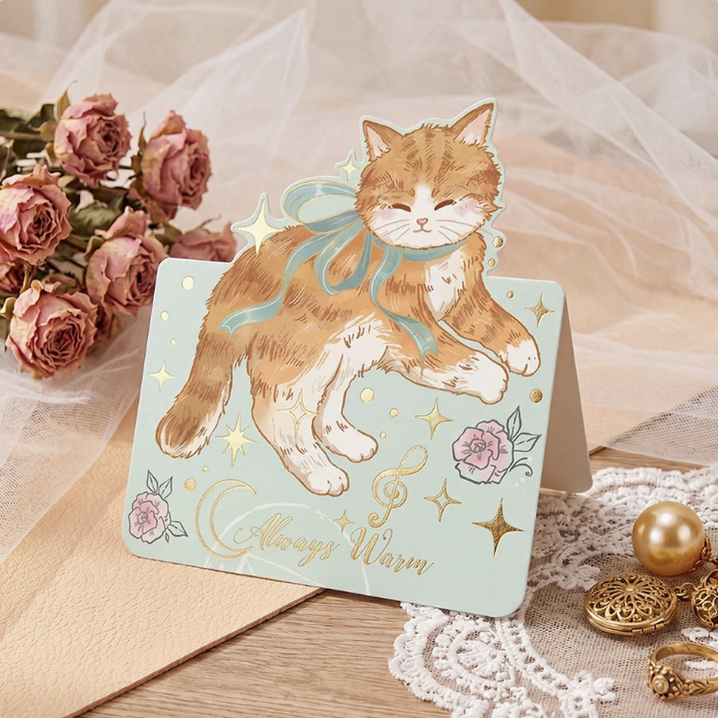 Whiskered Wishes – Gold Foil Cat Stand-Up Greeting Card (6 Designs)