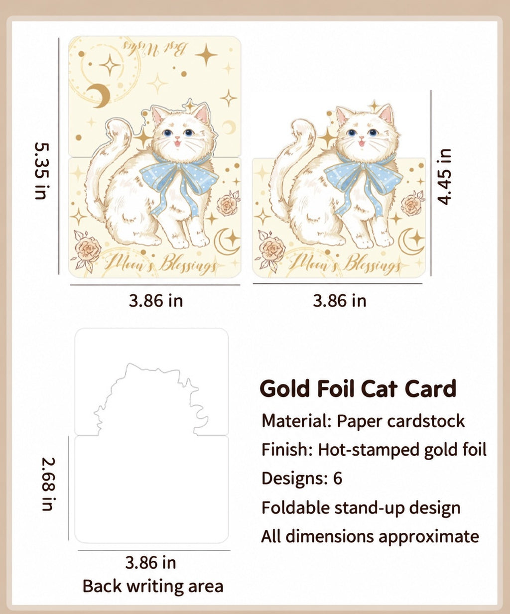 Whiskered Wishes – Gold Foil Cat Stand-Up Greeting Card (6 Designs)